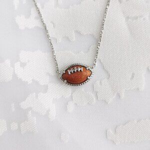 Kendra Scott Football Silver Short Necklace Orange Goldstone